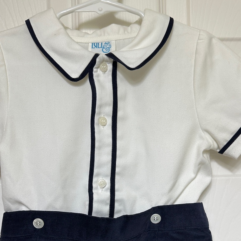 Luli & Me Boys Navy and White Romper Ensemble - Picture 2 of 7